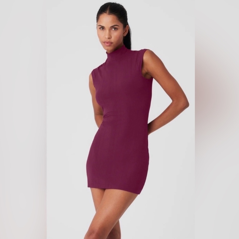 ALO Yoga Sleeveless Mock Neck Mini Dress in Wine